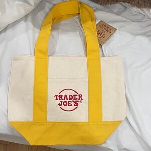 Trader Joe's Yellow and Cream Canvas Tote Bag